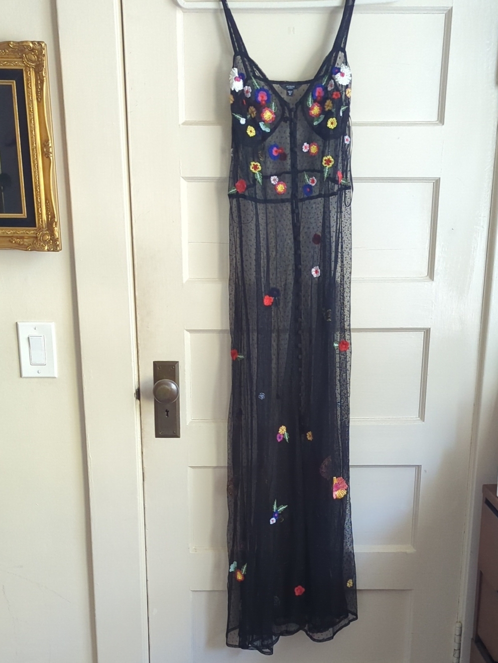 Guess Black Sheer Floral Embroidered Maxi Dress